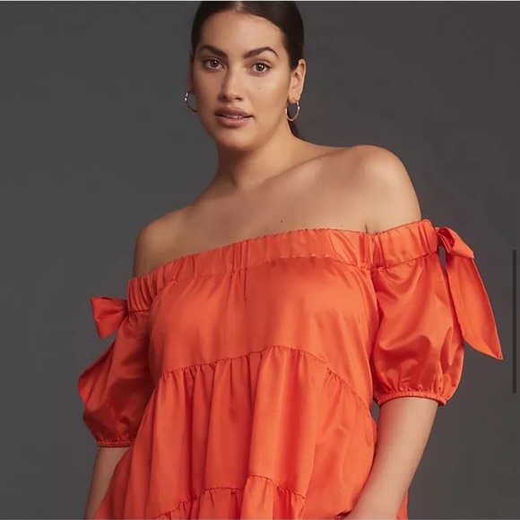 Anthropologie Off-The-Shoulder Tiered High-Low Midi Dress - Picture 7 of 8